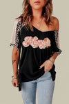 MAMA Graphic Leopard V-Neck Tee Shirt Women's T-Shirts - Tophatter Daily Deals