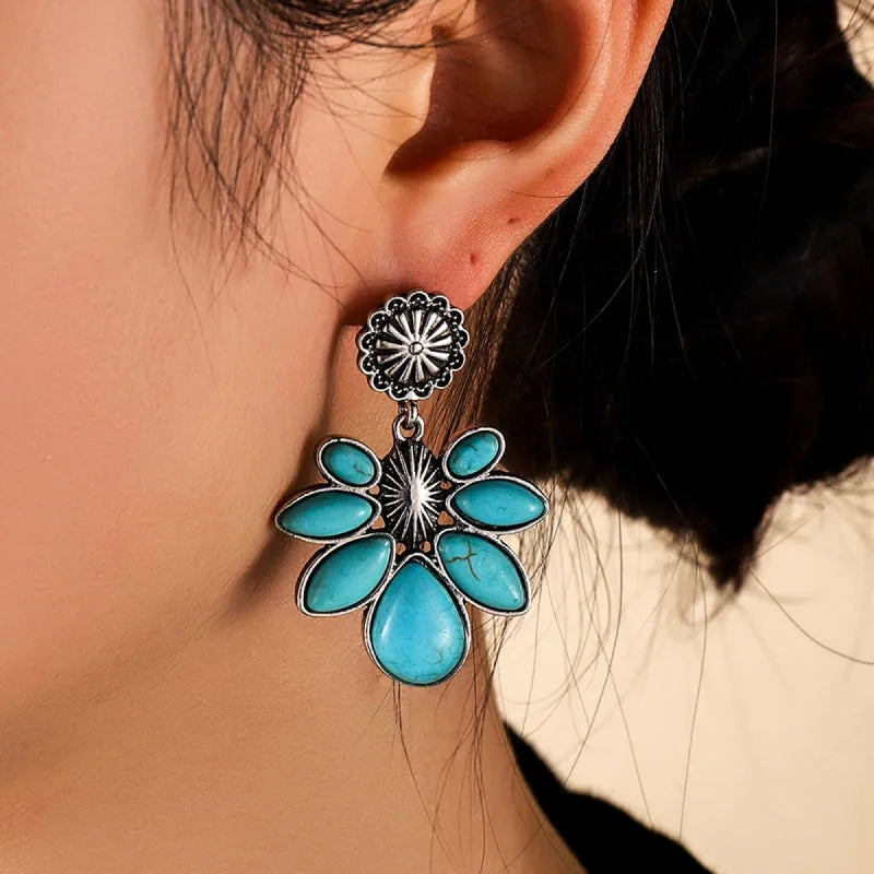 Artificial Turquoise Flower Earrings Earrings - Tophatter Daily Deals