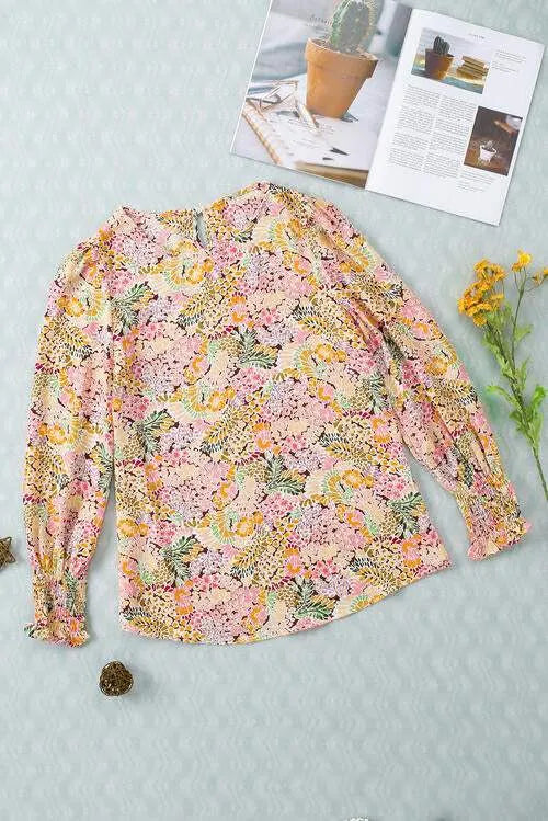Floral Print Long Puff Sleeve Blouse Blouses - Tophatter Daily Deals