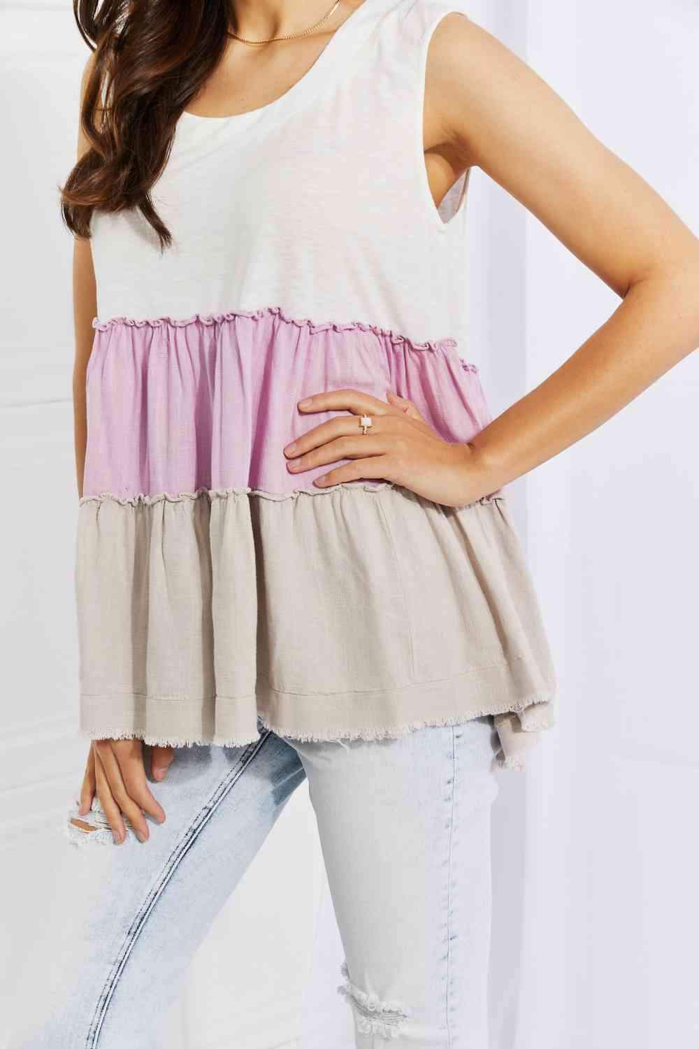 White Birch Full Size Watching the Sunset Color Block Babydoll Top Blouses - Tophatter Daily Deals