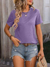 Heathered Round Neck Short Sleeve T-Shirt Women's T-Shirts - Tophatter Daily Deals