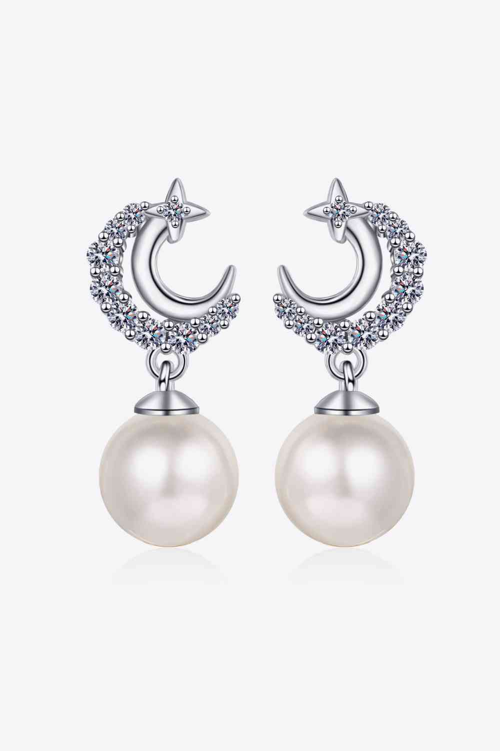 Moissanite Pearl Drop Earrings Silver One Size Moissanite - Tophatter Daily Deals