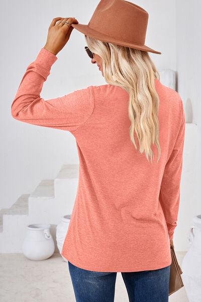 Notched Long Sleeve T-Shirt Women's T-Shirts - Tophatter Daily Deals