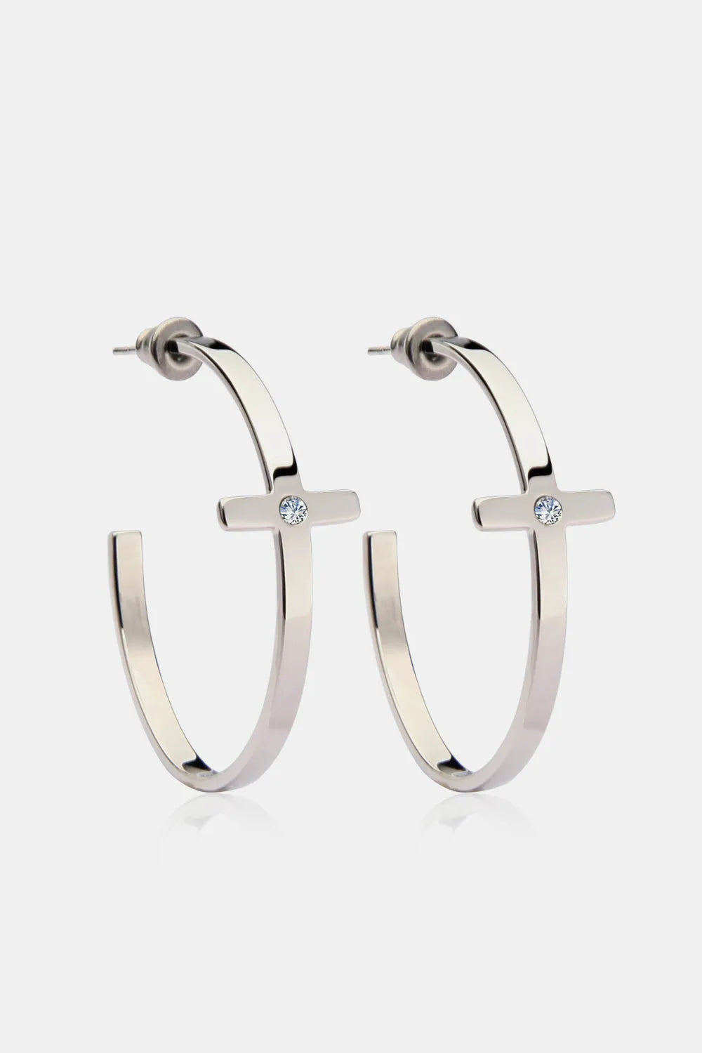 Stainless Steel Cross Hoop Earrings Silver One Size Earrings - Tophatter Daily Deals