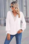 Contrast V-Neck Flounce Sleeve Top Blouses - Tophatter Daily Deals