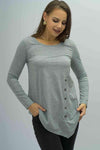 Buttoned Long Sleeve Round Neck Tee Women's T-Shirts - Tophatter Daily Deals