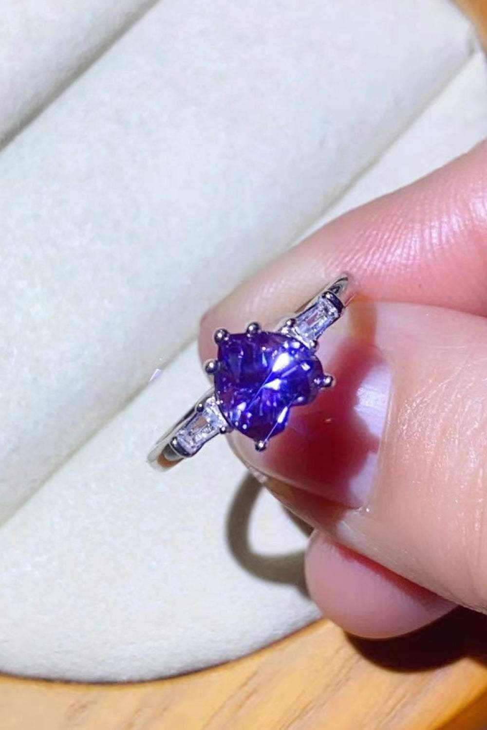 1 Carat Moissanite Heart-Shaped Platinum-Plated Ring in Purple Moissanite - Tophatter Daily Deals