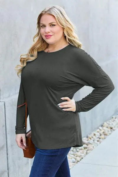 Basic Bae Full Size Round Neck Dropped Shoulder T-Shirt Women's T-Shirts - Tophatter Daily Deals