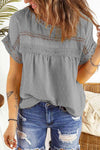 Swiss Dot Decorative Button Short Sleeve Blouse Charcoal Blouses - Tophatter Daily Deals