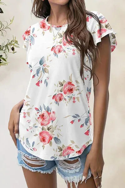 Printed Round Neck Short Sleeve T-Shirt Women's T-Shirts - Tophatter Daily Deals