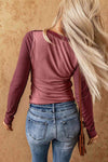 Color Block Exposed Seam Long Sleeve Top Blouses - Tophatter Daily Deals