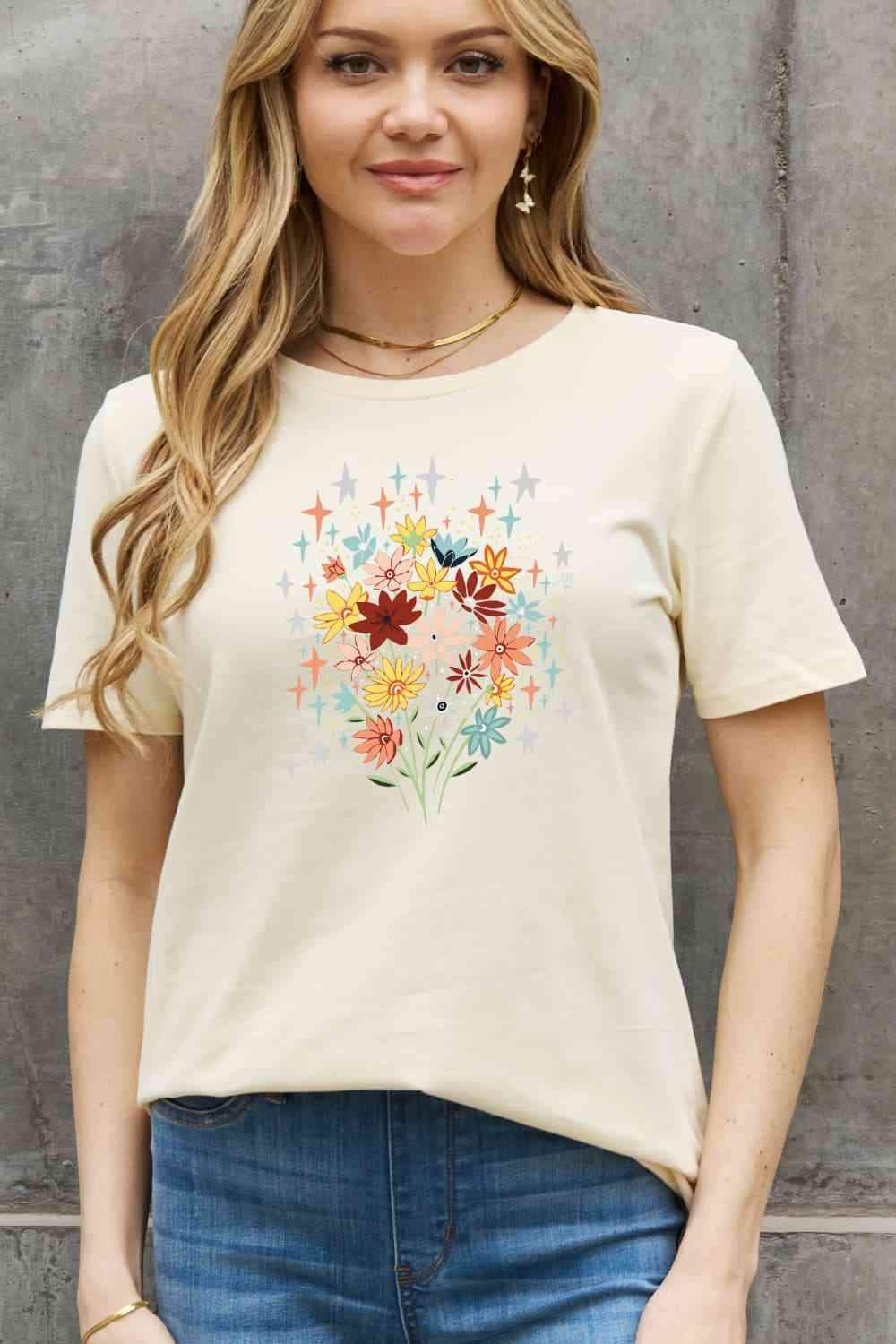 Simply Love Full Size Floral Graphic Cotton Tee Women's T-Shirts - Tophatter Daily Deals