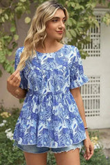 Floral Round Neck Short Sleeve T-Shirt Women's T-Shirts - Tophatter Daily Deals