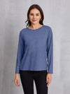 Round Neck Long Sleeve T-shirt Dusty Blue Women's T-Shirts - Tophatter Daily Deals