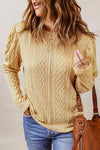 Cable-Knit Round Neck Long Sleeve Blouse Women's T-Shirts - Tophatter Daily Deals