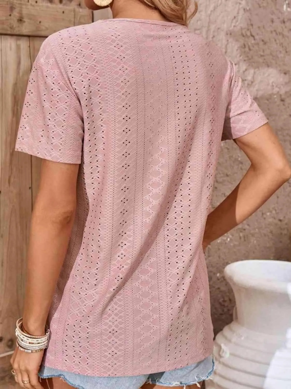 Crisscross V-Neck Eyelet Top Women's T-Shirts - Tophatter Daily Deals