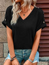 V-Neck Short Sleeve T-Shirt Black Women's T-Shirts - Tophatter Daily Deals