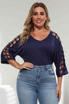 3/4 Sleeve Cutout Detail Top Navy Women's T-Shirts - Tophatter Daily Deals