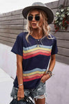 Multicolored Chevron Stripe Round Neck Side Slit T-Shirt Women's T-Shirts - Tophatter Daily Deals