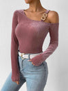 Ribbed Long Sleeve Asymmetrical Blouse Light Mauve Blouses - Tophatter Daily Deals