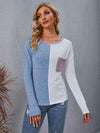 Color Block Round Neck Top with Pocket Sky Blue Women's T-Shirts - Tophatter Daily Deals