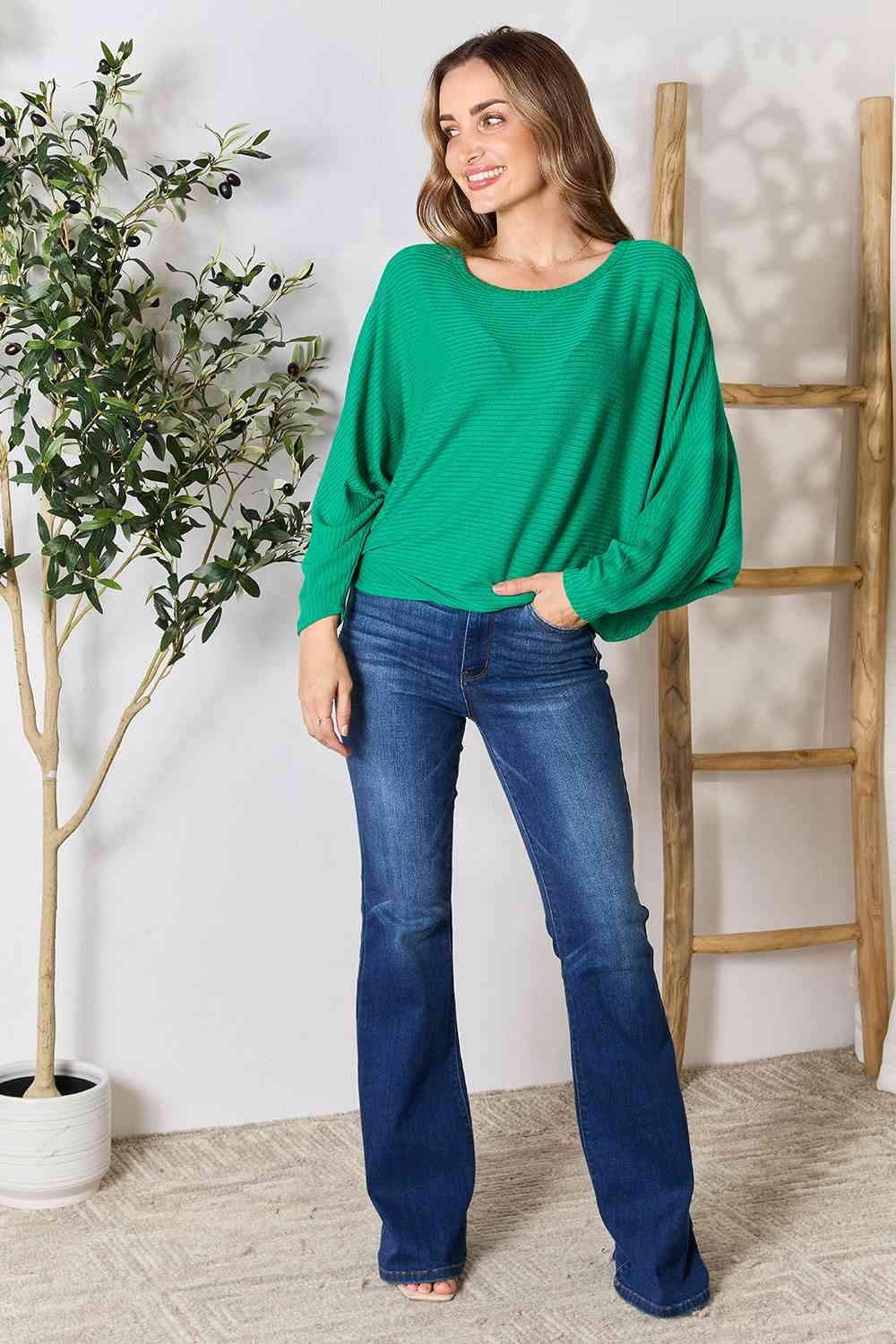 Zenana Full Size Round Neck Batwing Sleeve Blouse Blouses - Tophatter Daily Deals