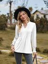 Notched Neck Flounce Sleeve Blouse White Blouses - Tophatter Daily Deals