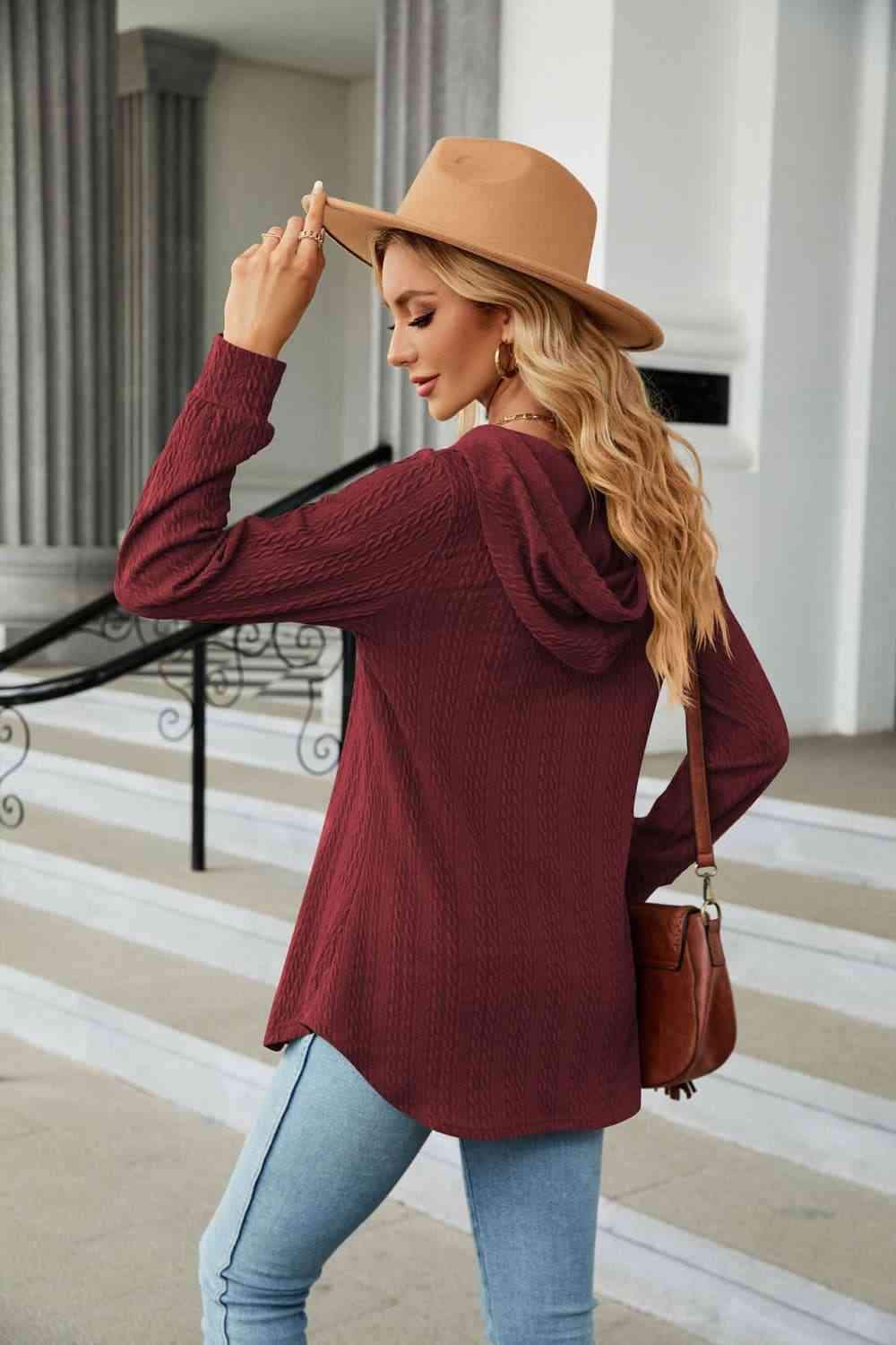 Long Sleeve Hooded Blouse Blouses - Tophatter Daily Deals