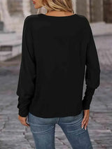 Contrast V-Neck Long Sleeve Top Blouses - Tophatter Daily Deals