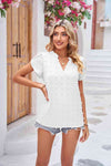 Swiss Dot Petal Sleeve Notched Top White Women's T-Shirts - Tophatter Daily Deals