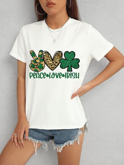 PEACE LOVE IRISH Round Neck Short Sleeve T-Shirt Women's T-Shirts - Tophatter Daily Deals