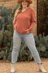 Plus Size Notched Long Sleeve T-Shirt Women's T-Shirts - Tophatter Daily Deals