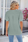 Eyelet Notched Puff Sleeve T-Shirt Women's T-Shirts - Tophatter Daily Deals