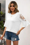 Ruffled Cutout Round Neck Half Sleeve T-Shirt Women's T-Shirts - Tophatter Daily Deals