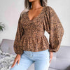 Printed Balloon Sleeve Peplum Blouse Blouses - Tophatter Daily Deals