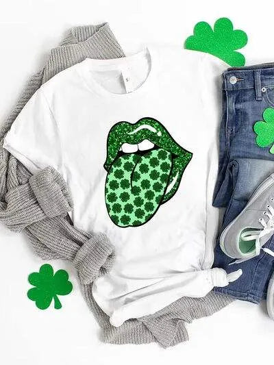 Saint Patrick's Day Round Neck T-Shirt White Women's T-Shirts - Tophatter Daily Deals