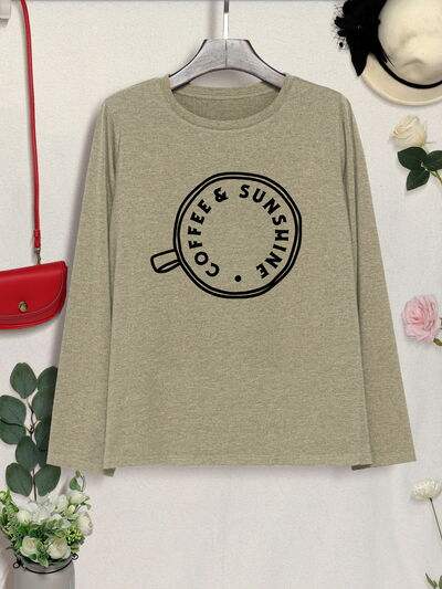 COFFEE SUNSHINE Round Neck Long Sleeve T-Shirt Women's T-Shirts - Tophatter Daily Deals