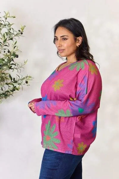 Hopely Full Size Floral V-Neck Long Sleeve Top Blouses - Tophatter Daily Deals