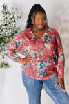 Hopely Full Size Floral Print V-Neck Long Sleeve Blouse Blouses - Tophatter Daily Deals