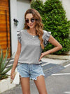 Plaid Ruffled Round Neck Cap Sleeve T-Shirt Women's T-Shirts - Tophatter Daily Deals