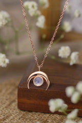 High Quality Natural Moonstone Moon Pendant 925 Sterling Silver Necklace Rose Gold One Size Moonstone - Tophatter Daily Deals