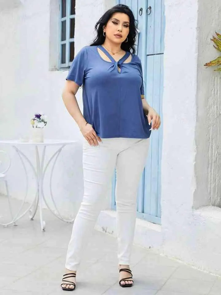 Plus Size Cutout Short Sleeve Top Blouses - Tophatter Daily Deals