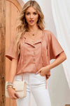 Tied Round Neck Buttoned Top Sherbet Blouses - Tophatter Daily Deals