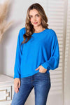 Zenana Full Size Round Neck Batwing Sleeve Blouse Cobalt Blue Blouses - Tophatter Daily Deals