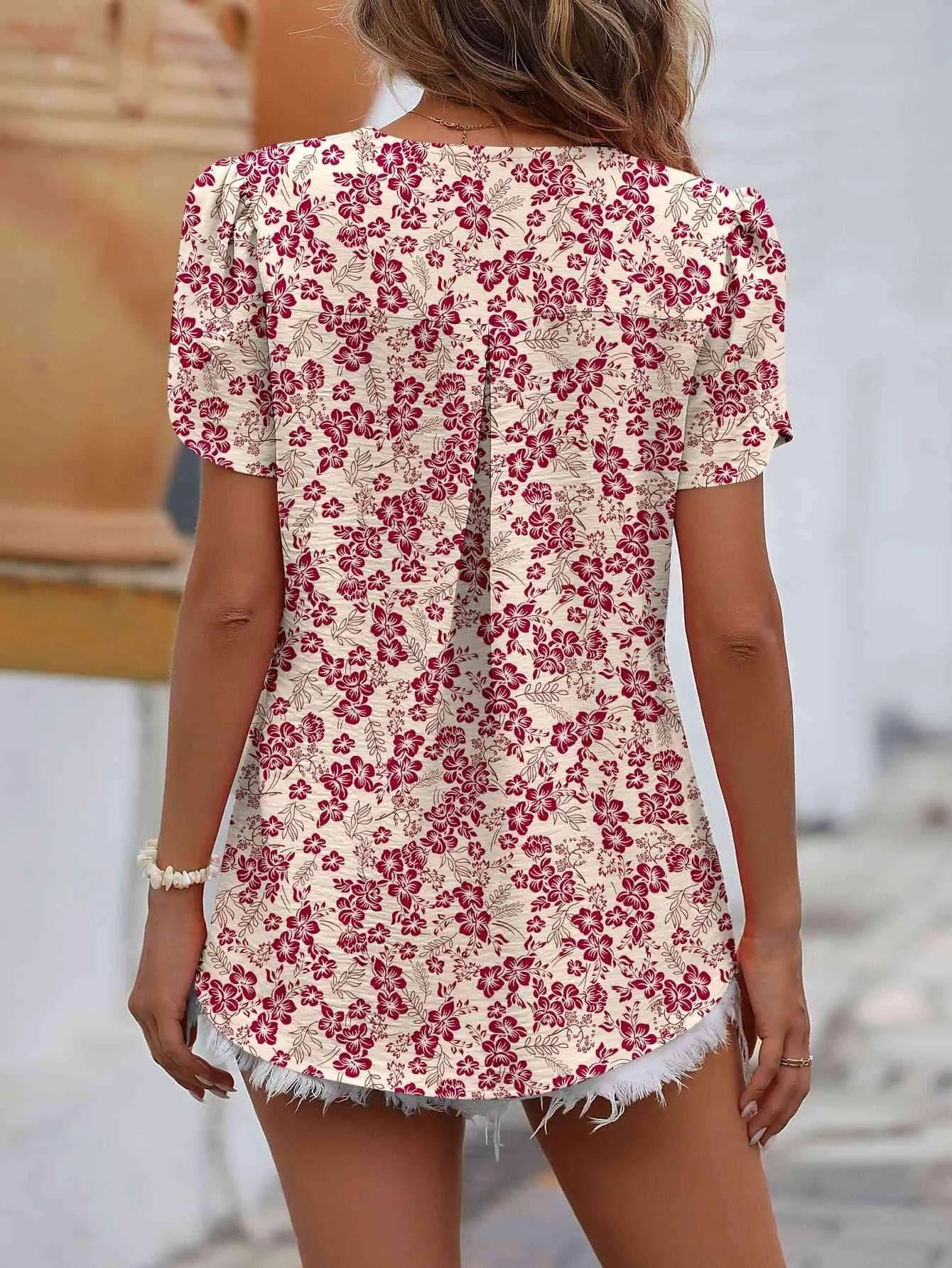 Ruche V-Neck Petal Sleeve Top Blouses - Tophatter Daily Deals