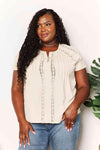 Double Take Crochet Buttoned Short Sleeves Top Pastel Yellow Blouses - Tophatter Daily Deals