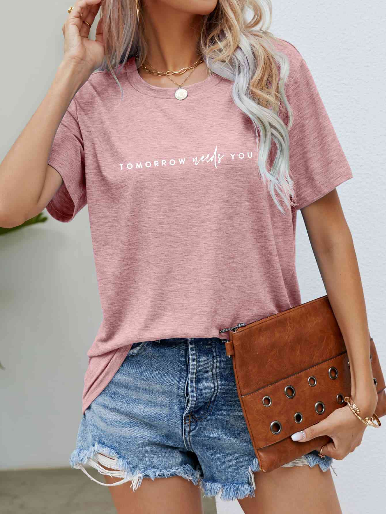 TOMORROW NEEDS YOU Graphic Tee Blush Pink Women's T-Shirts - Tophatter Daily Deals