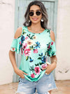 Floral Cold-Shoulder Short Sleeve Top Blouses - Tophatter Daily Deals