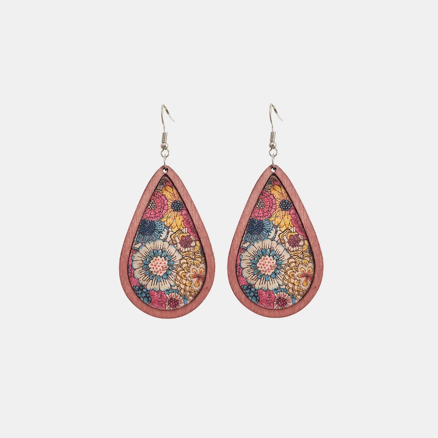 Floral Wood Teardrop Earrings Light Mauve One Size Earrings - Tophatter Daily Deals