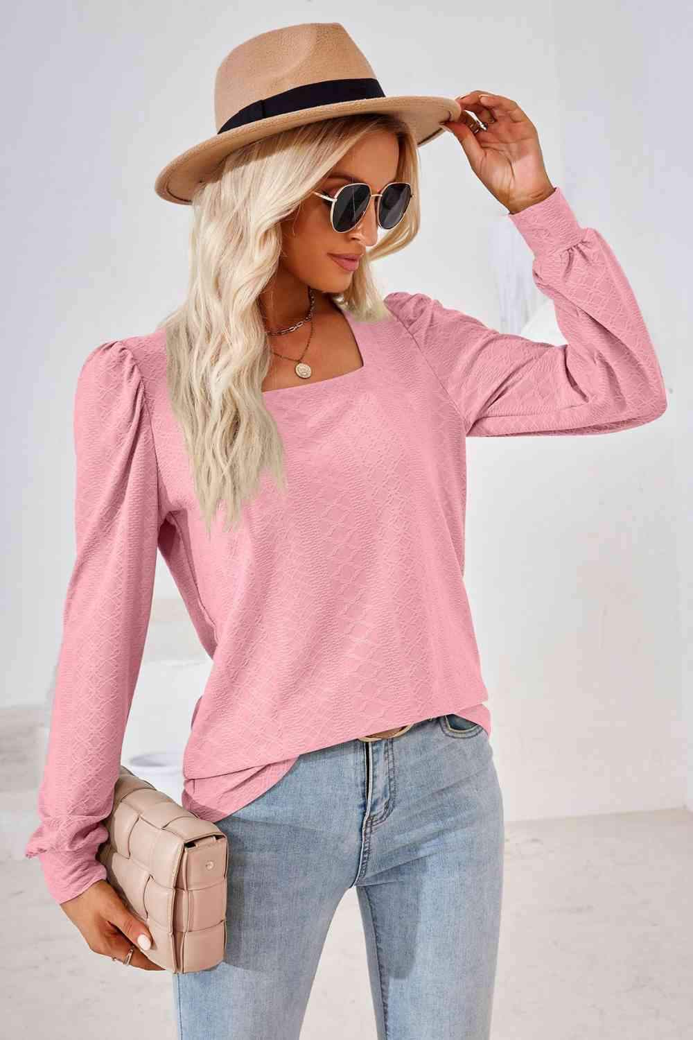 Square Neck Puff Sleeve Blouse Blouses - Tophatter Daily Deals